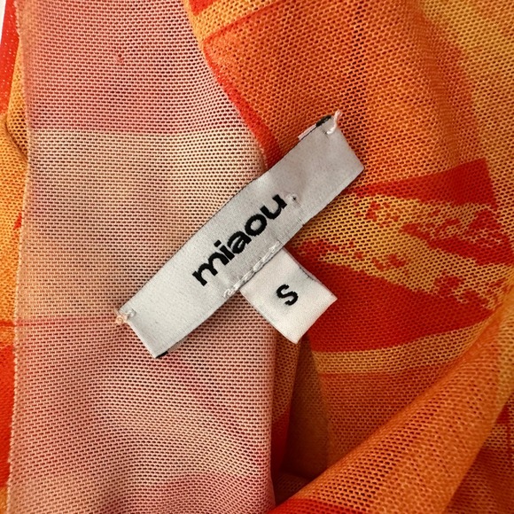 Miaou Orange Graphic Print Ruched Mock Neck Sleeveless Midi Dress Size S - Picture 6 of 6